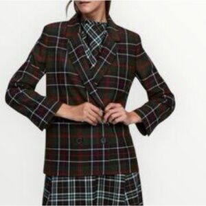 ZARA | Tartan Plaid Green Check Double Breasted Blazer | S